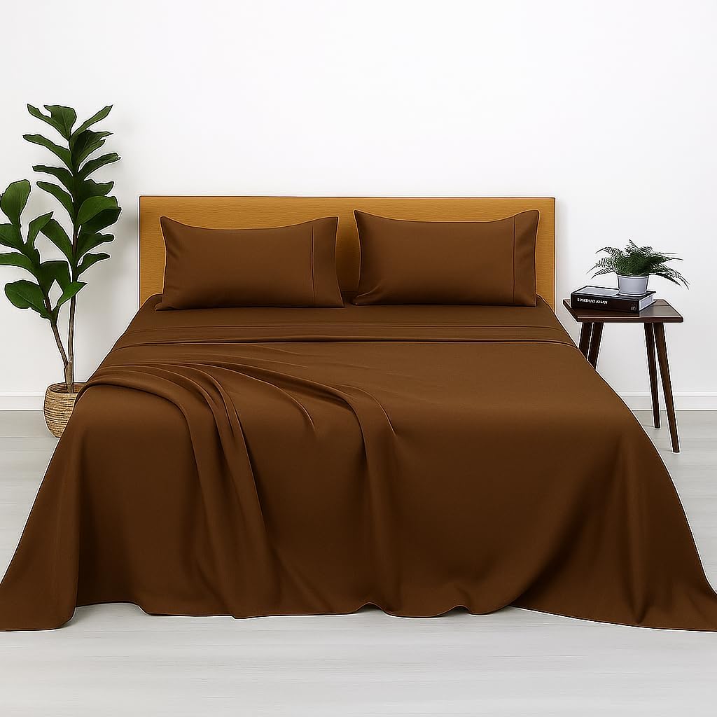 Cottington Lane Double Size Bedsheet 90x100 Inch | Brushed Microfiber Flat Bedsheet & Pillowcase | Super Soft, Breathable, Wrinkle-Free & Fade-Resistant | Chocolate