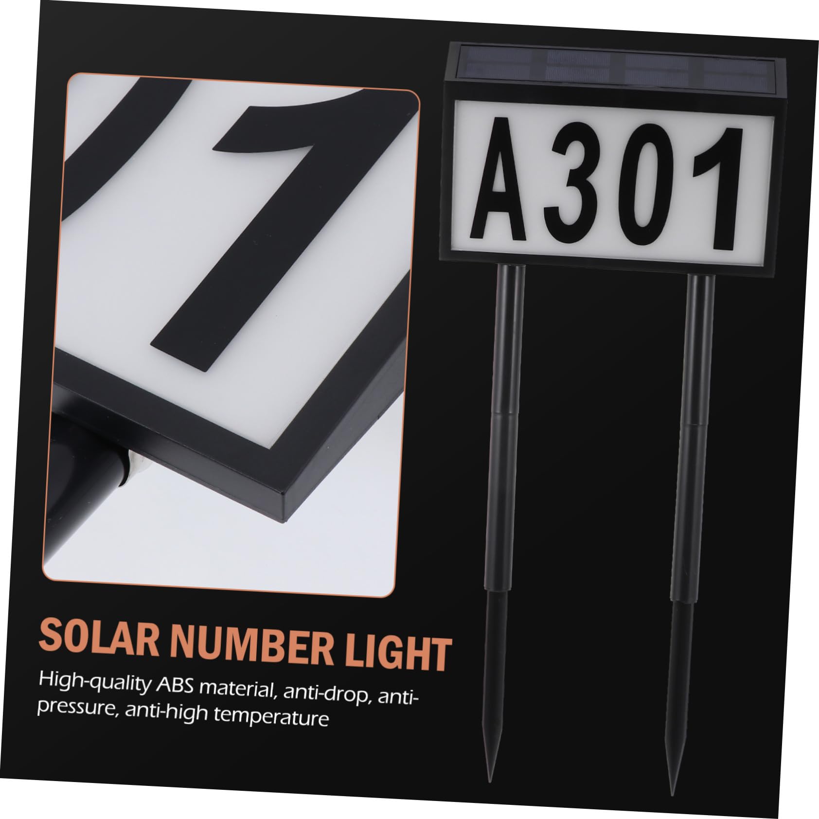 Outanaya Luce Solare da Esterno per Numeri Civici 10 Led, Lampada a Energia Solare in Plastica Nera, Indirizzo, Installazione a Terra, per Hotel e Negozi di Fiori