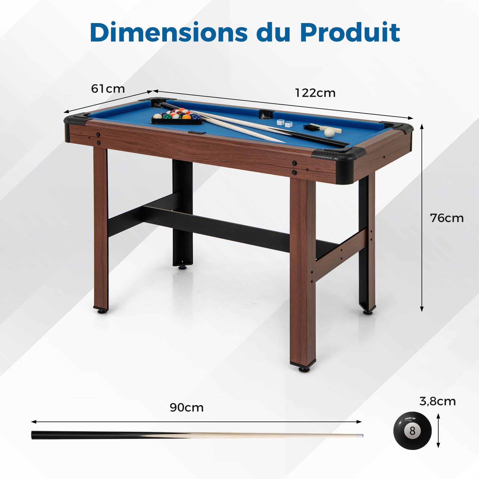 GOPLUS Table Billard Americain 122 CM, Table Billard Adultes Enfants avec 16 Boules, 2 Queues de Bollard, 2 Craies, Triangle, Brosse,Jeu de Billard pour Jeux en Famille, Salle de Sport