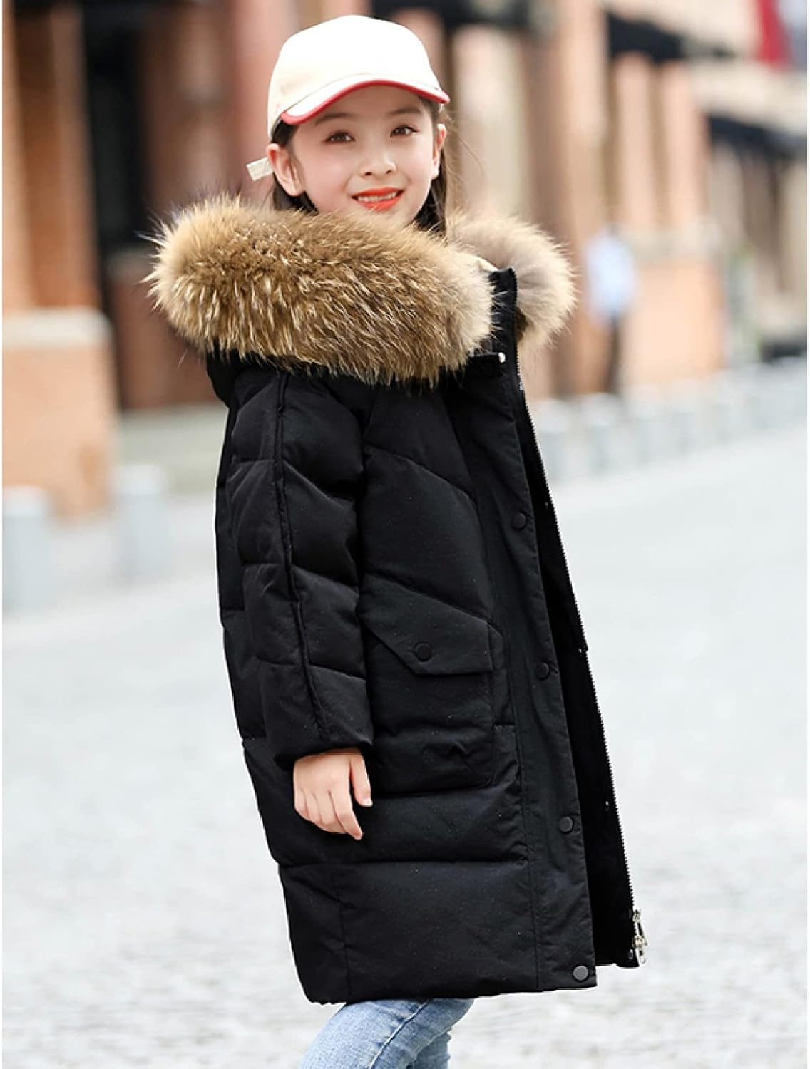 子供服 中綿コート 冬服 防寒ジャケット ブラック ファーフード付き 女の子 130 男の子 ダウンジャケット 【システム】 ダウ