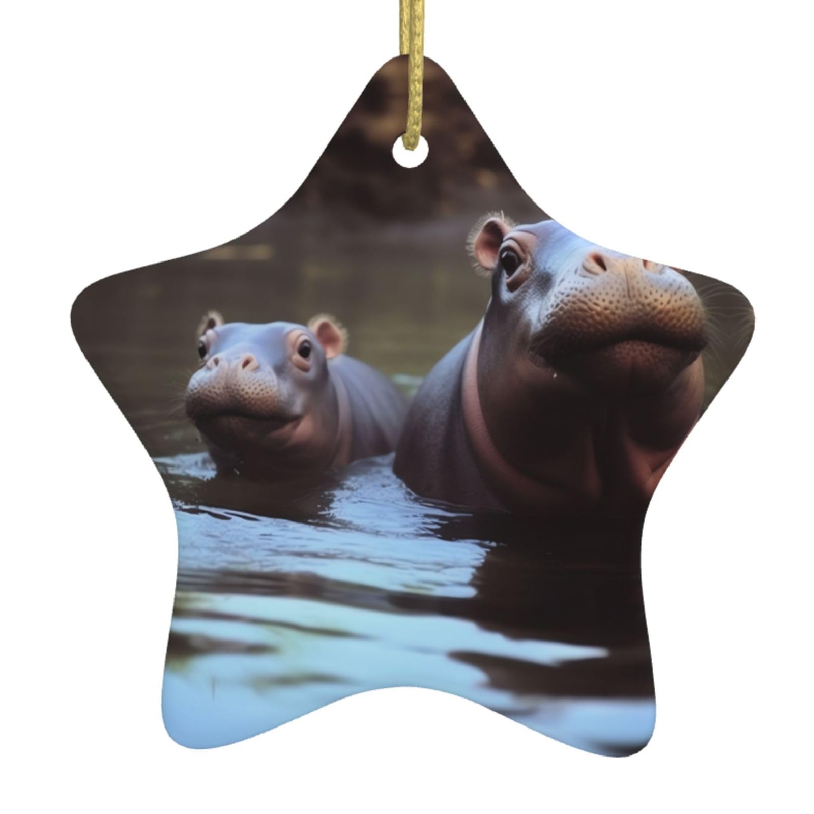 Fodpand Women's White Hippos Christmas Ornaments 2025, Gift Exchange For Men, Collectible Ceramic Ornament Star Hanging Ornaments For Christmas Tree Decoration