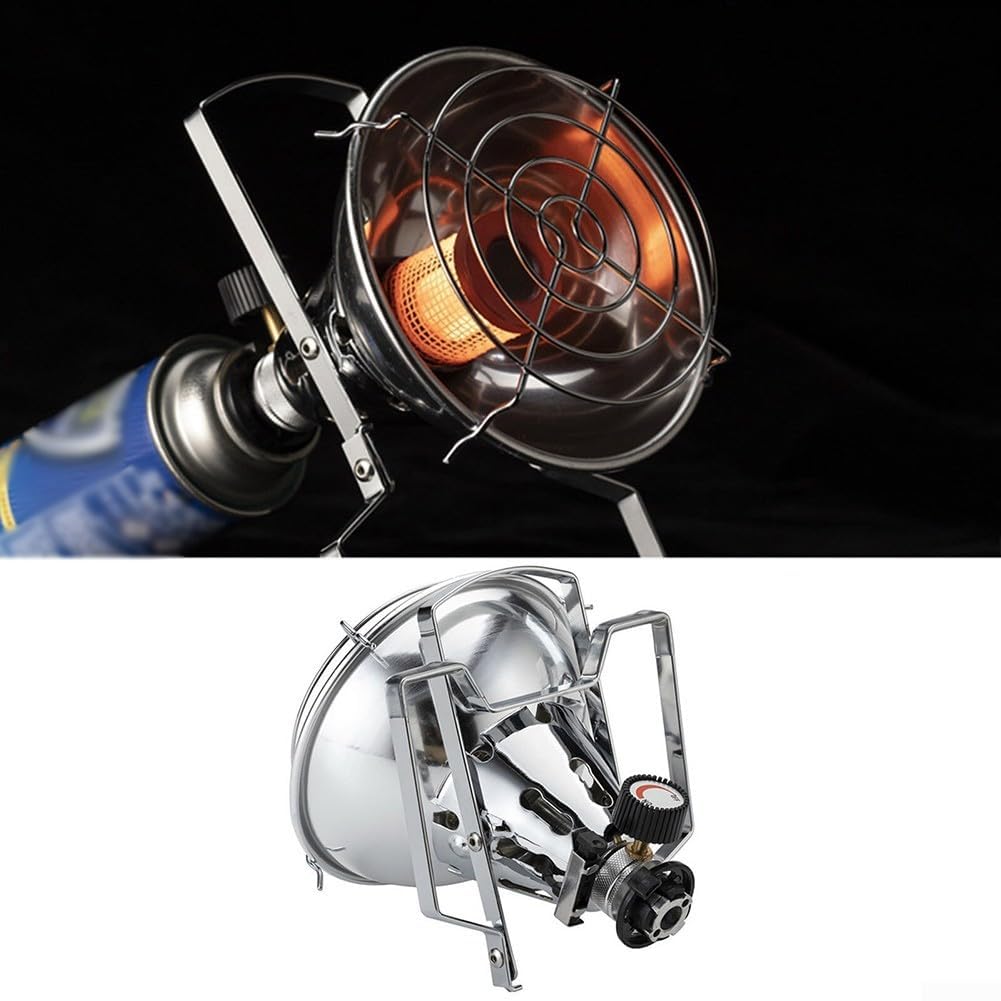 Stufa a gas portatile per uso esterno – Riscaldatore a gas propano butano con uscita 1,0 kW, fornello da campeggio in acciaio inox, compatto, 15,5 x 15,5 x 22,1 cm