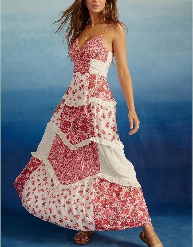 Adernlia Floral Maxi Dress, Summer Women Floral Flowy Maxi Dress, Y2k Long Sun Dresses for Women4