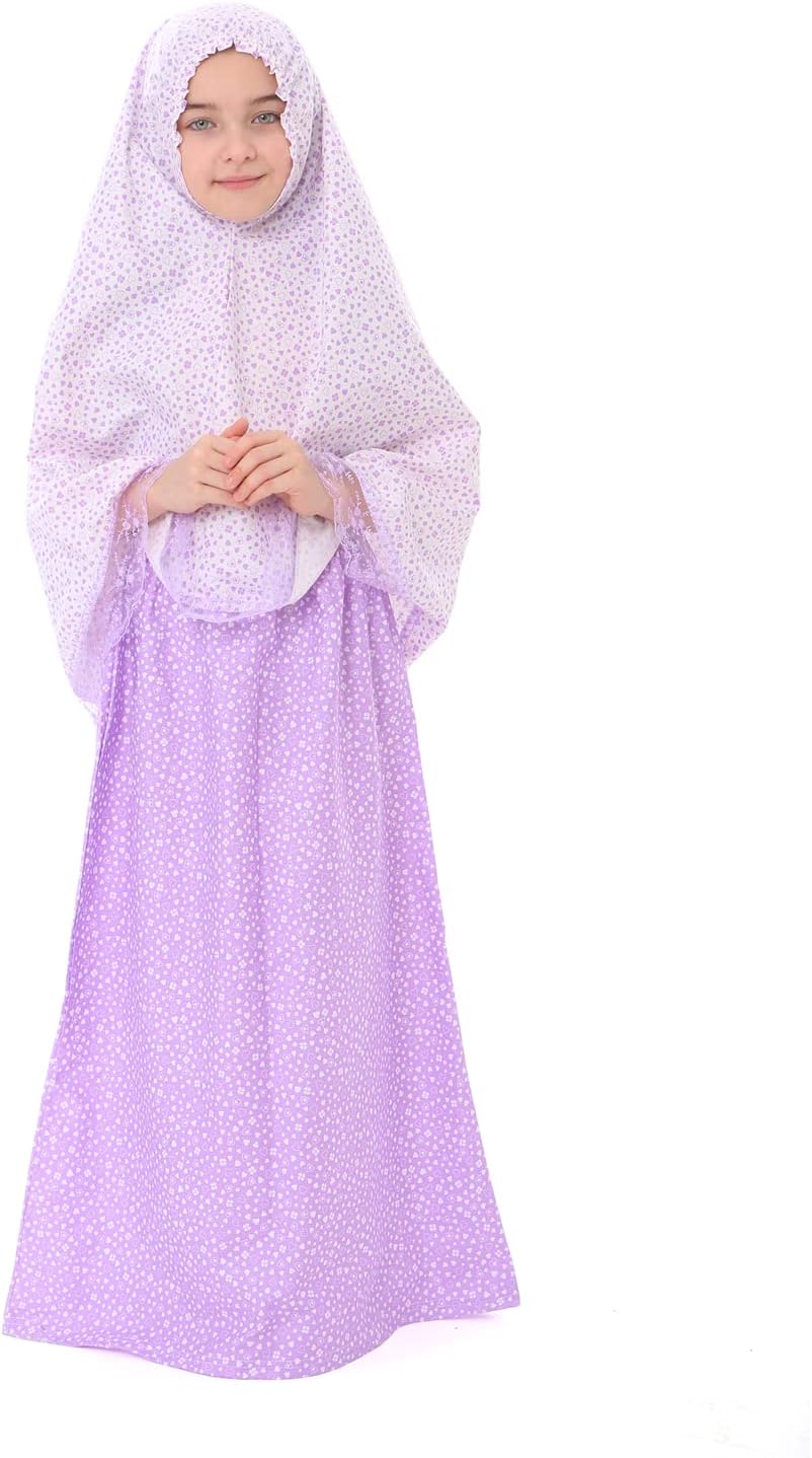 Girls Heart Pattern Cotton Prayer Dress Purple(756,8-9 Years,Purple)