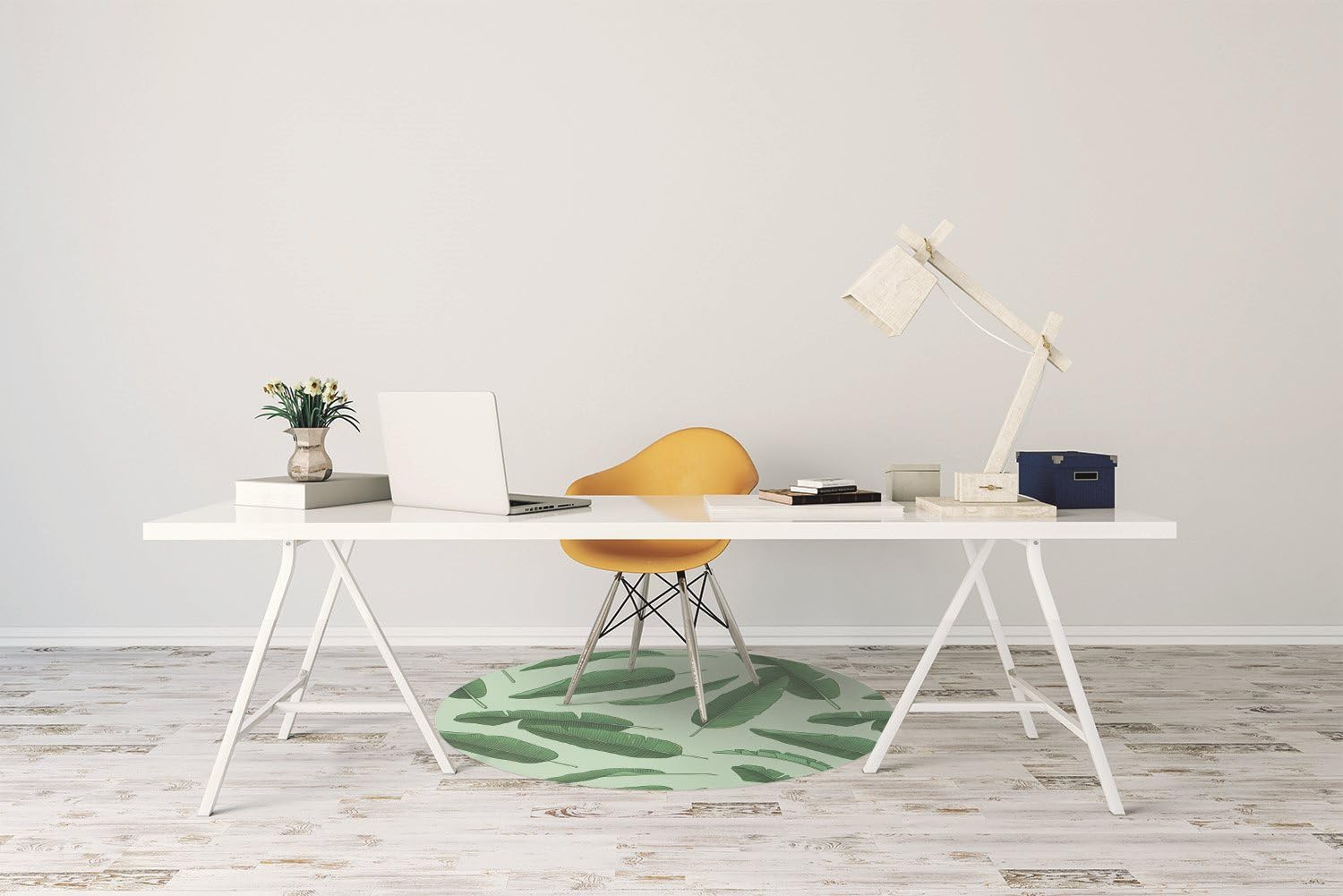 Tappetino per Sedia ø100 cm Antiscivolo Impermeabile Protezione di Pavimenti Rotondo Resistente ai Danni per Ufficio a Casa Facile da Pulire PVC Vinile - foglie di banano
