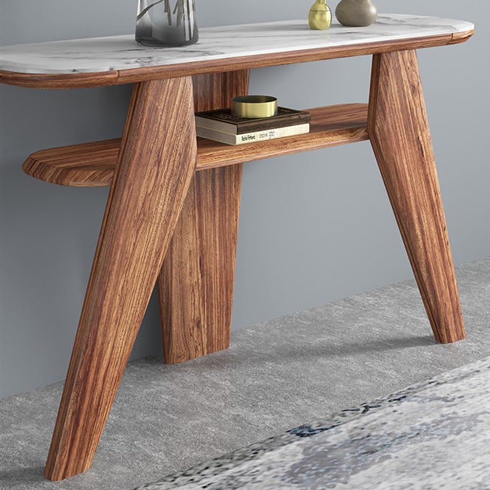 Table d'entrée Tables consoles en bois massif de ferme de 46 pouces, table de couloir avec plateau en placage de faux marbre, table de canapé avec étagère for couloir de salon Armoire d'entrée