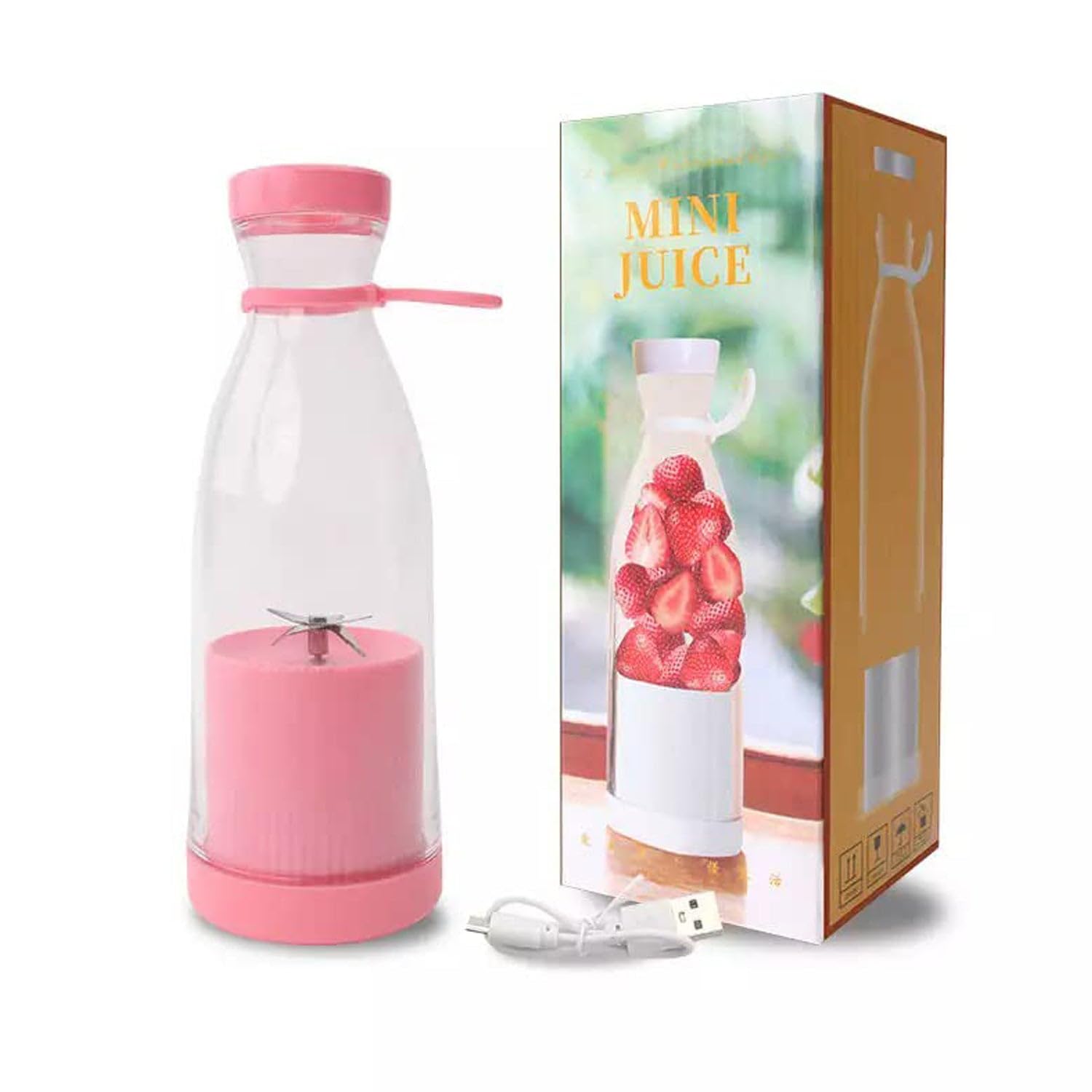 Blender Portable JUICER for Smoothie, Juice, Vegetable Shakes with 6 Blades Wireless Charging Mini Personal Size Mixer Bottle Grinder, 380 ML Multicolor-image-24