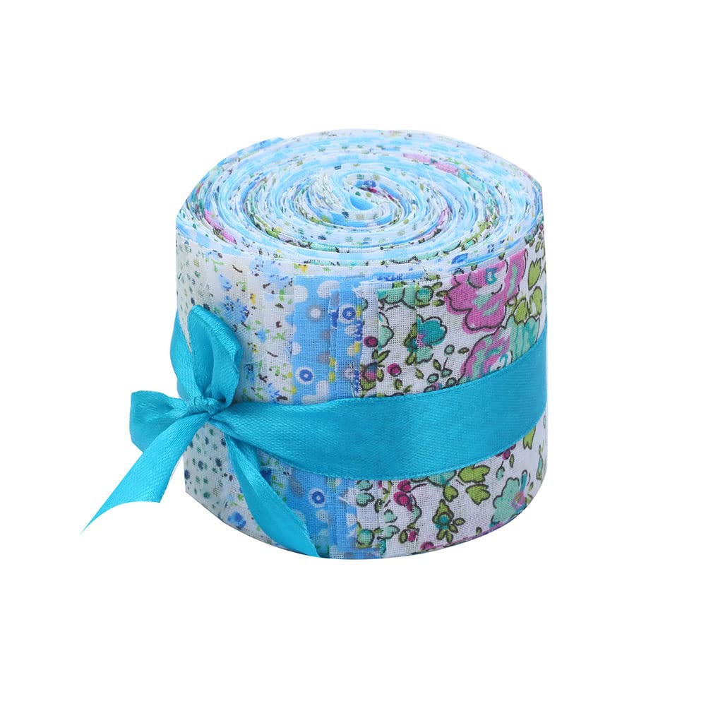 CraftsFabrics 20 pcs 2.4 Inches Pre-Cut Jelly Rolls Strips Fabric 100% Cotton (2.4x42 inches) (for Quilting, Scrapbooking, Arts & Crafts, DIY Projects) (Blue)