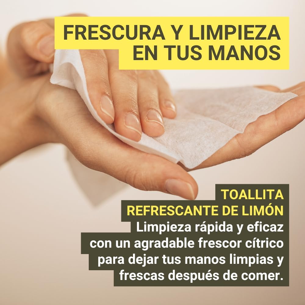 GPQ - Toallitas de Limón para las Manos | 500 Und. | Frescas, húmedas y de celulosa 100% Biodegradable | Sin Parabenos | Bares, Restaurantes, Catering, Barbacoas, etc... | Fabricado en España