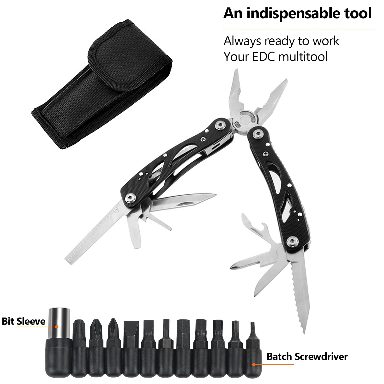 Poeland Multitool Zangen Set Edelstahl Schraubendreher Werkzeug mit 11 Schraubendreher-Bits Schwarz 10 Pack