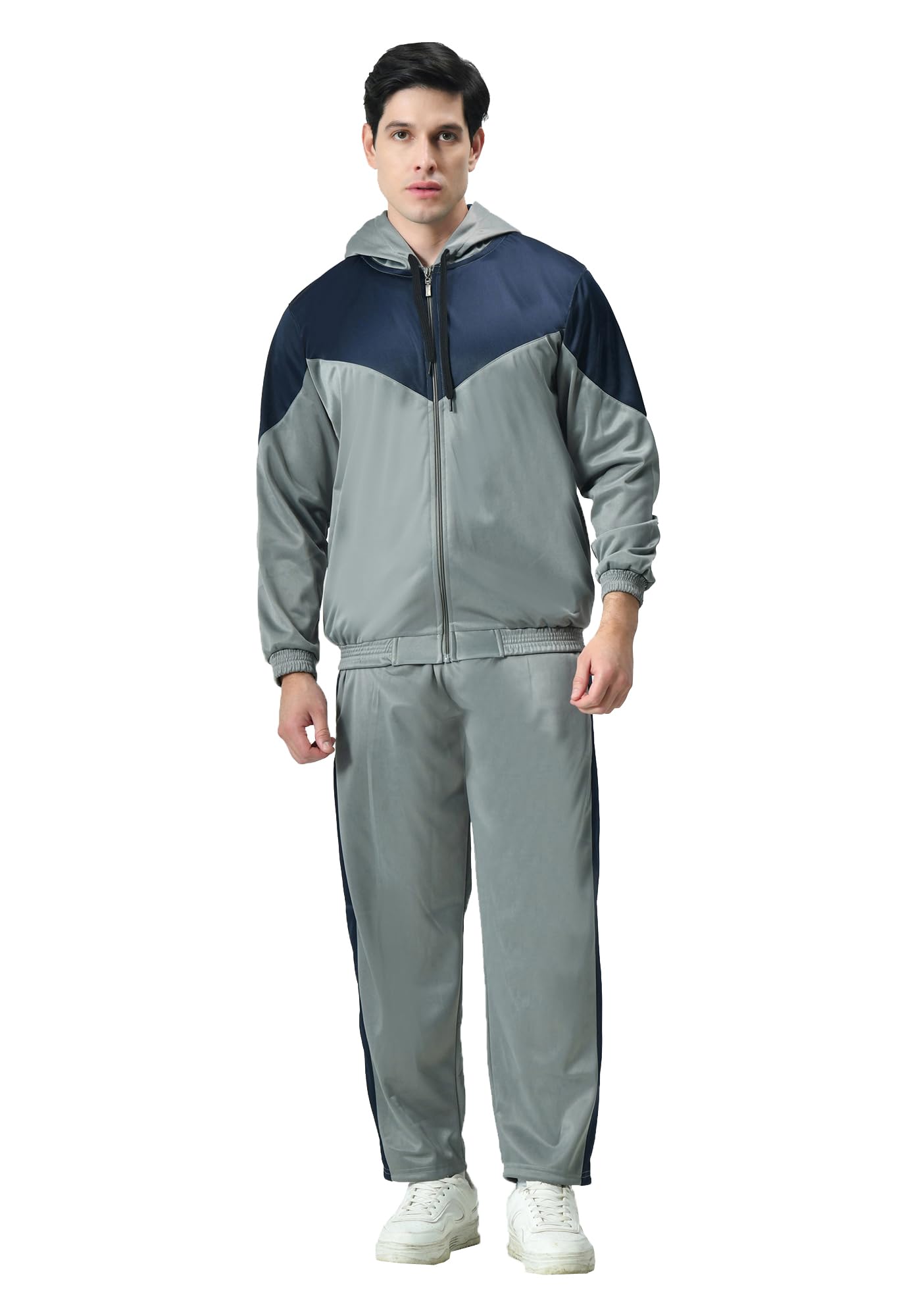 kayu Men Color Block Super Poly Winter Tracksuit with Zip Hoodie Both Side Pockets Casual Sports Wear-picture-13