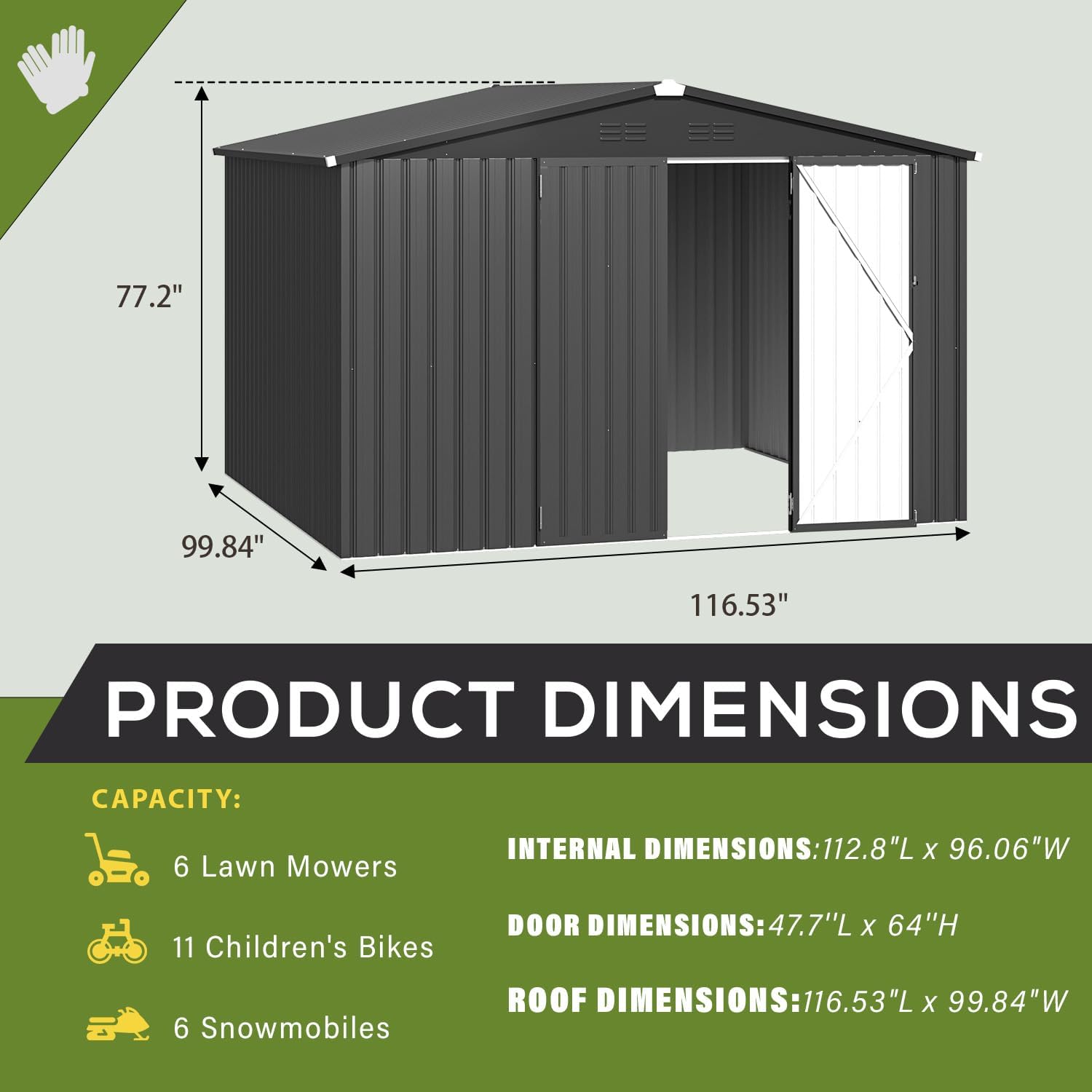 U-MAX 10' x 8' Storage Metal Shed, Dark Grey Large Outdoor Sheds & Outdoor Storage Clearance 8x10, Lockable Garden Shed, Utility and Tool Storage for Garden, Backyard, Patio and Outside Use