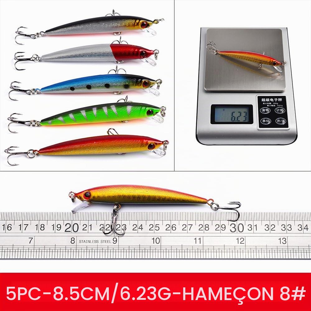 Leurres de Pêche Kit 48 PCS Appât de Pêche Boîte d'accessoires de Pêche Poissons-nateurs Spinnerbaits Crankbait Crochets de Pêche pour l'eau de Mer et l'eau Douce