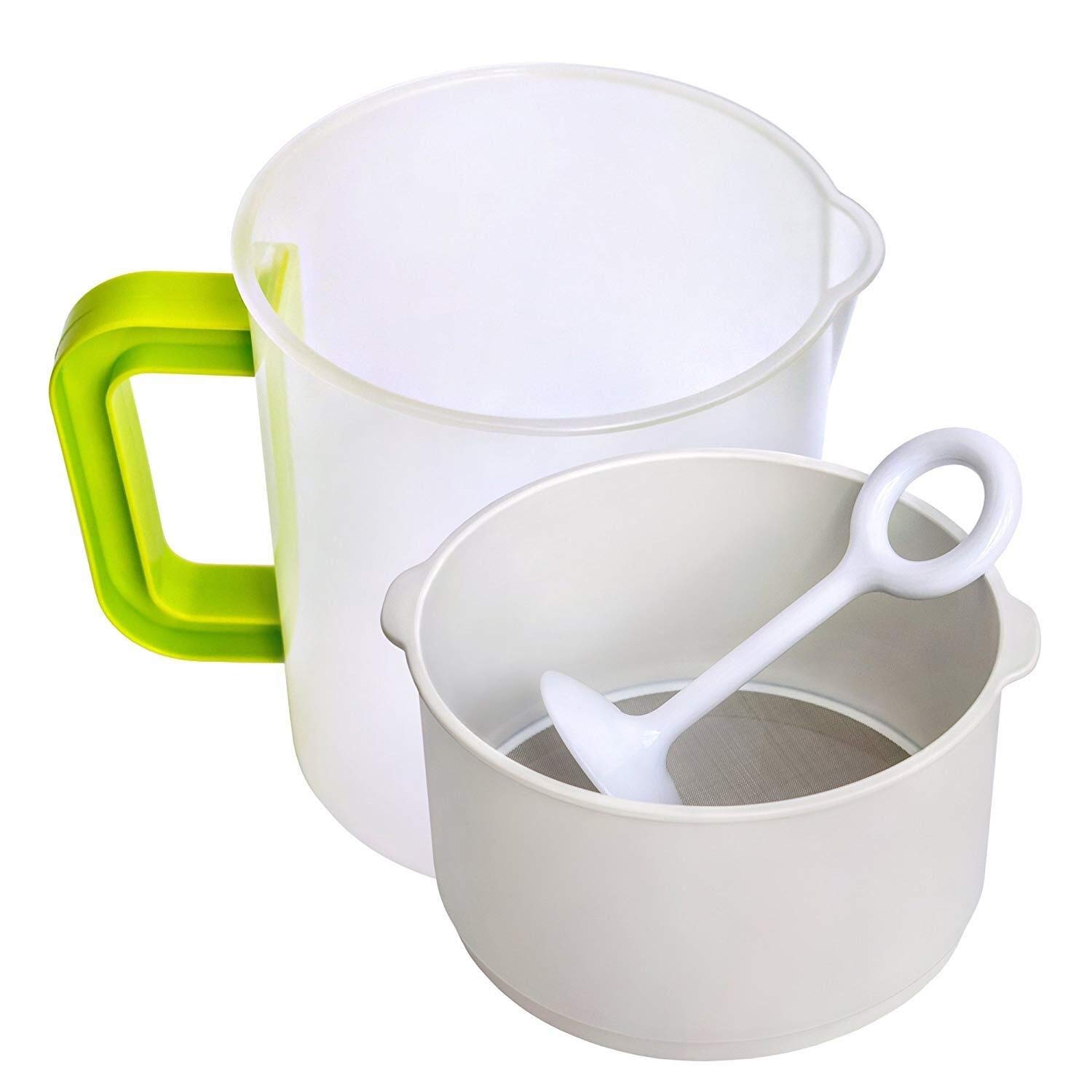 Nut Milk & Greek Yogurt Maker - Reusable & Durable Nut Milk Bag Alternative - Fine Mesh Stainless Steel - Soy/Oat/Almond Milk - All Purpose Food Strainer - (1 Quart Yogurt, 1.5 Quart Nut Milk) Jui