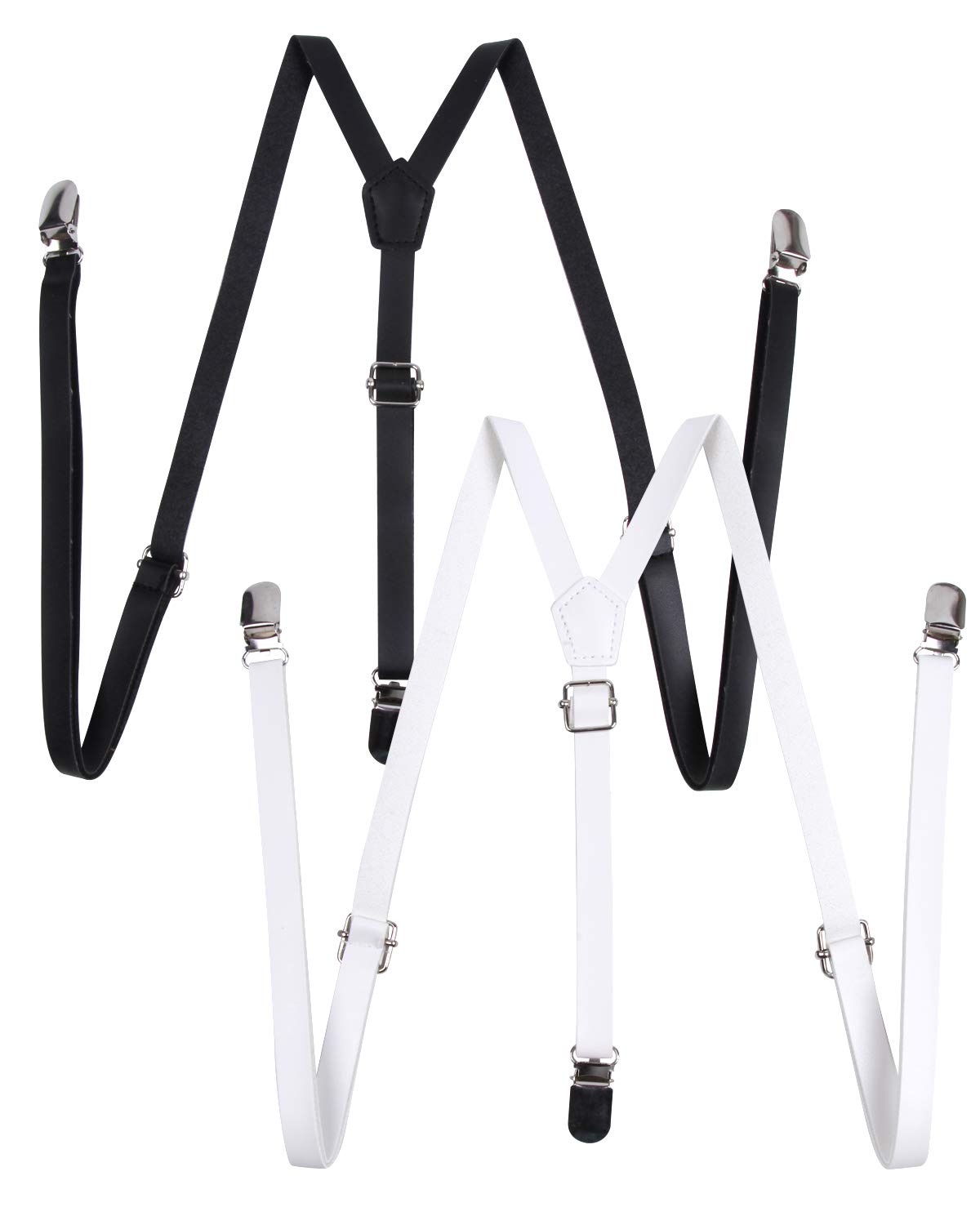 ICObuty Y Back Convertible Suspenders 1/2 Inch Men's Microfiber Leather Trigger Snap Suspenders (Black/White)