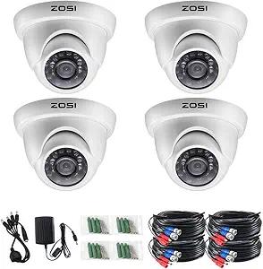 ZOSI 4 Pack 720P 1.0MP 4-in-1 TVI/CVI/AHD/CVBS Outdoor Indoor Surveillance Security Dome Camera Compatible for HD-TVI, AHD, CVI, and CVBS/960H analog DVR System asin的图片