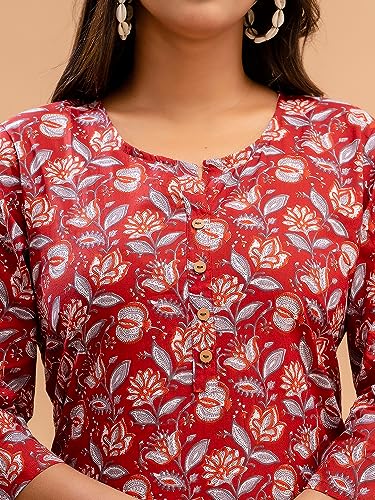 Image of feranoid Women Cotton Printed Straight Short Kurti