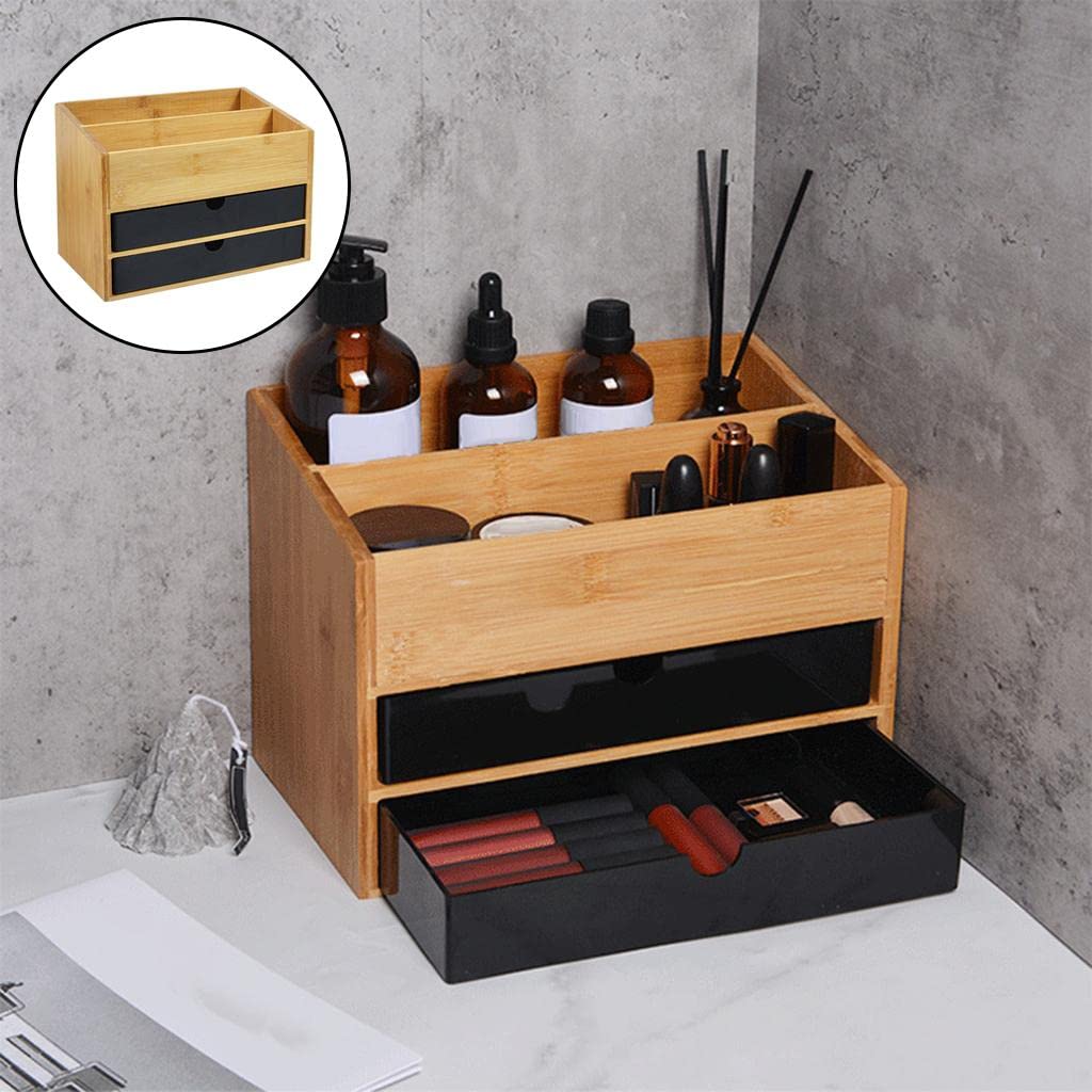 LOOM TREE® Makeup Holder Cosmetic Organizer Drawer Storage Jewellery Box Black Double Layer | Household Supplies & Cleaning | Home Organization | Storage Bins & Baskets 1