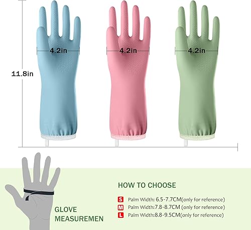 Miniatura 7 de KAQ Guantes de limpieza de goma para cocina 3 pares de guantes reutilizables para lavar platos con forro de algodón