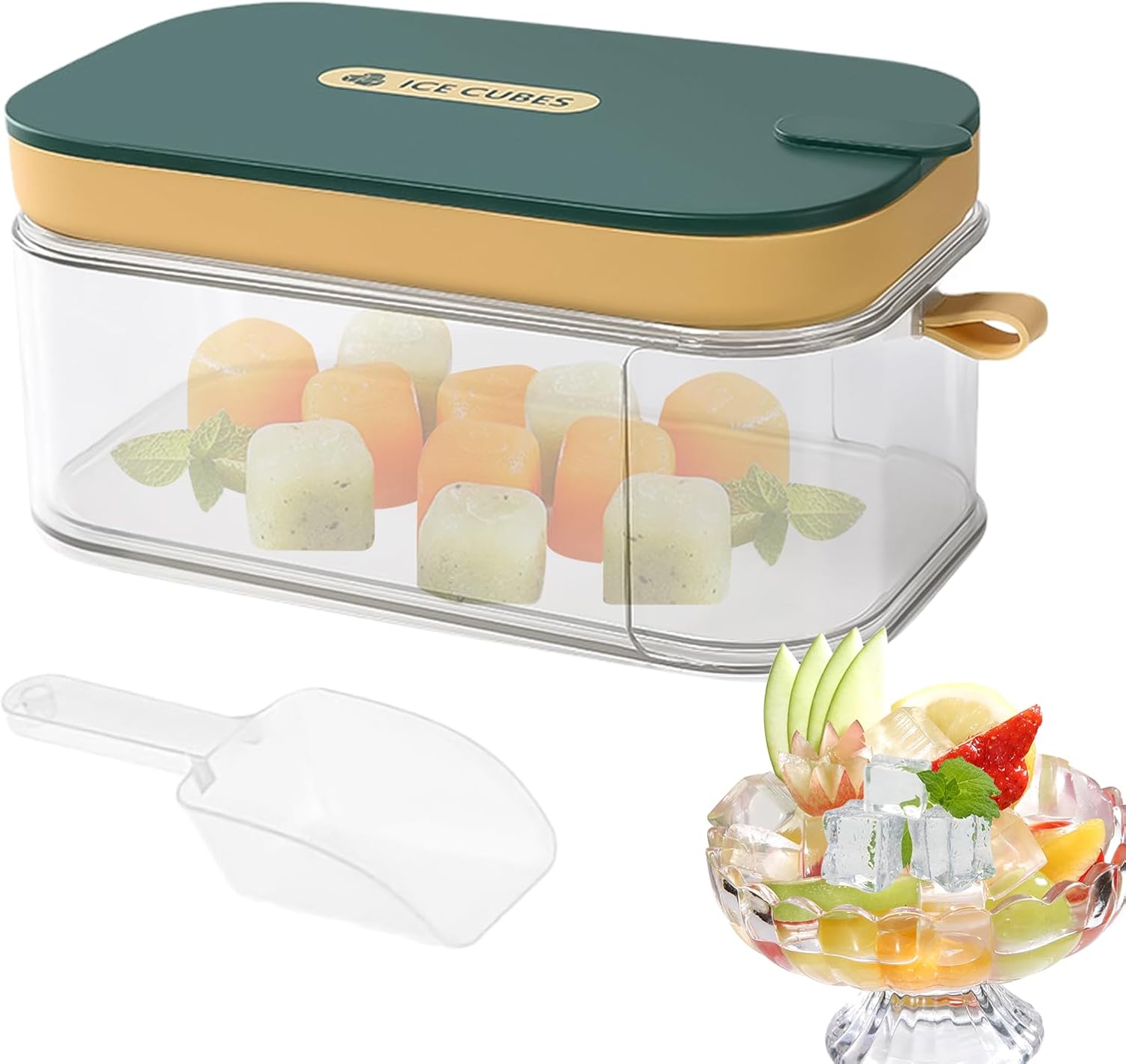 Tray | Easy Release with Lid and Spoon, Large Capacity Ice Bucket for Freezer, for Wine, Whiskey, Bourbon, Vodka, Coffee, Drinks, Home, Apartment and Camping