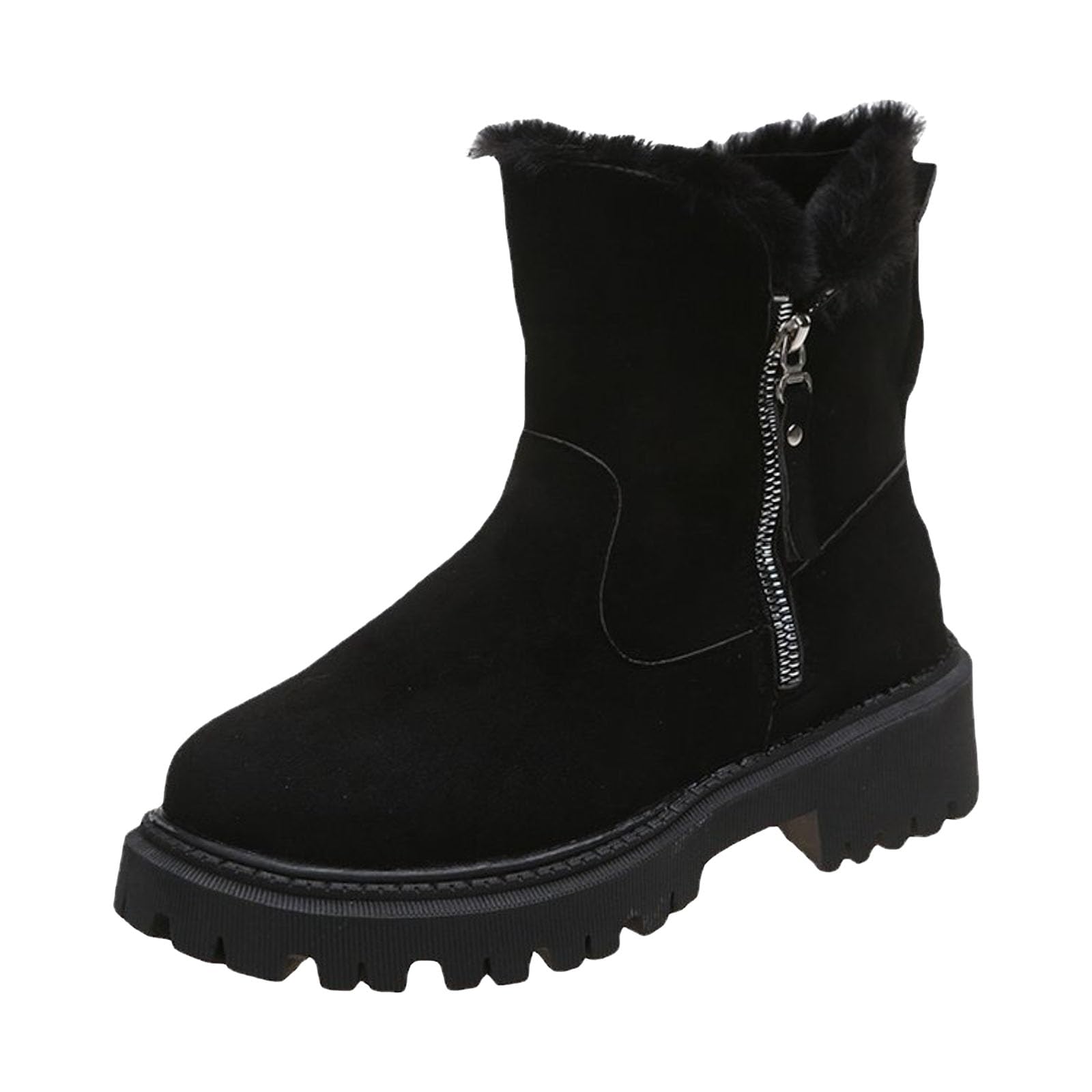 IWIHMIV Winter Boots for Women Warm Lined Ankle Boots with Side Zipper Casual Lightweight Non Slip Thick Soled