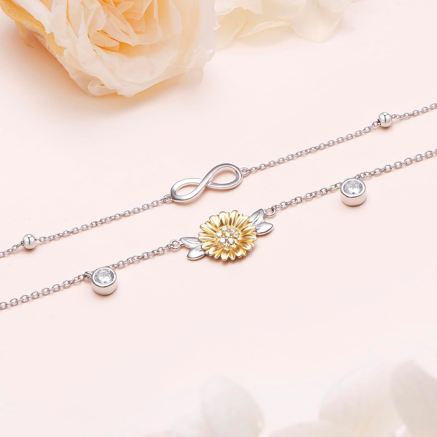 925 Sterling Silver Infinity Sunflower Anklet Sunflower Bracelet Jewelry for Mother Women
