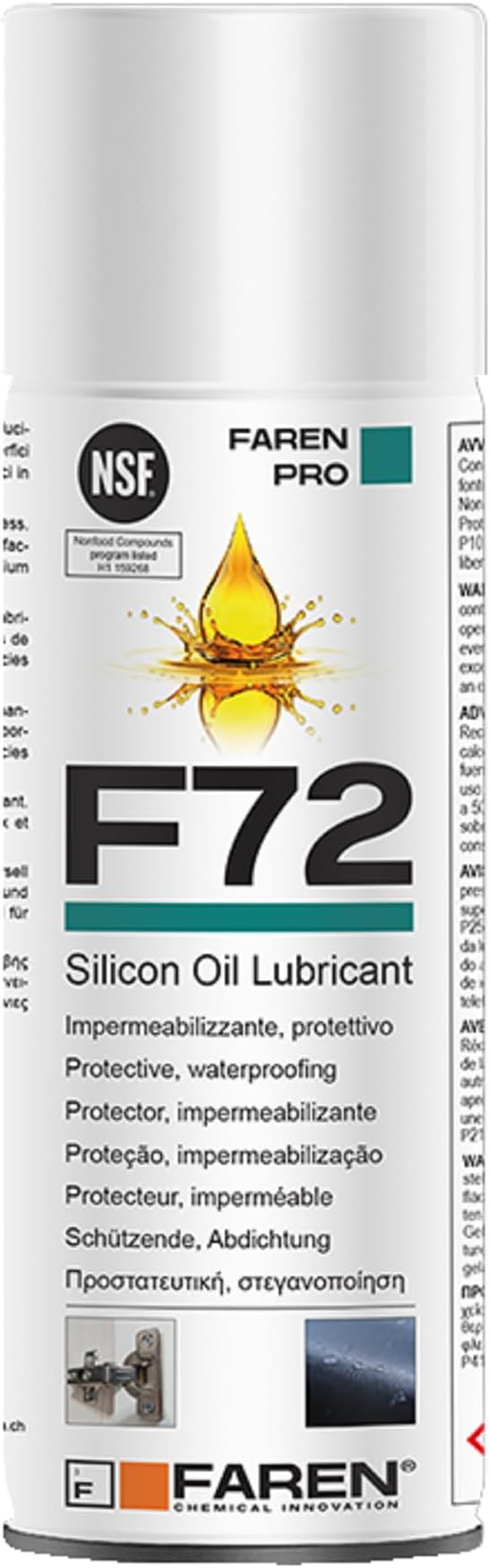 F72 Silicone Oil Spray, Silicone Lubricant, Waterproof Protection, Water Repellent, Polish for Food Industries and Treadmill, Antioxidant for Metals, 400 ml