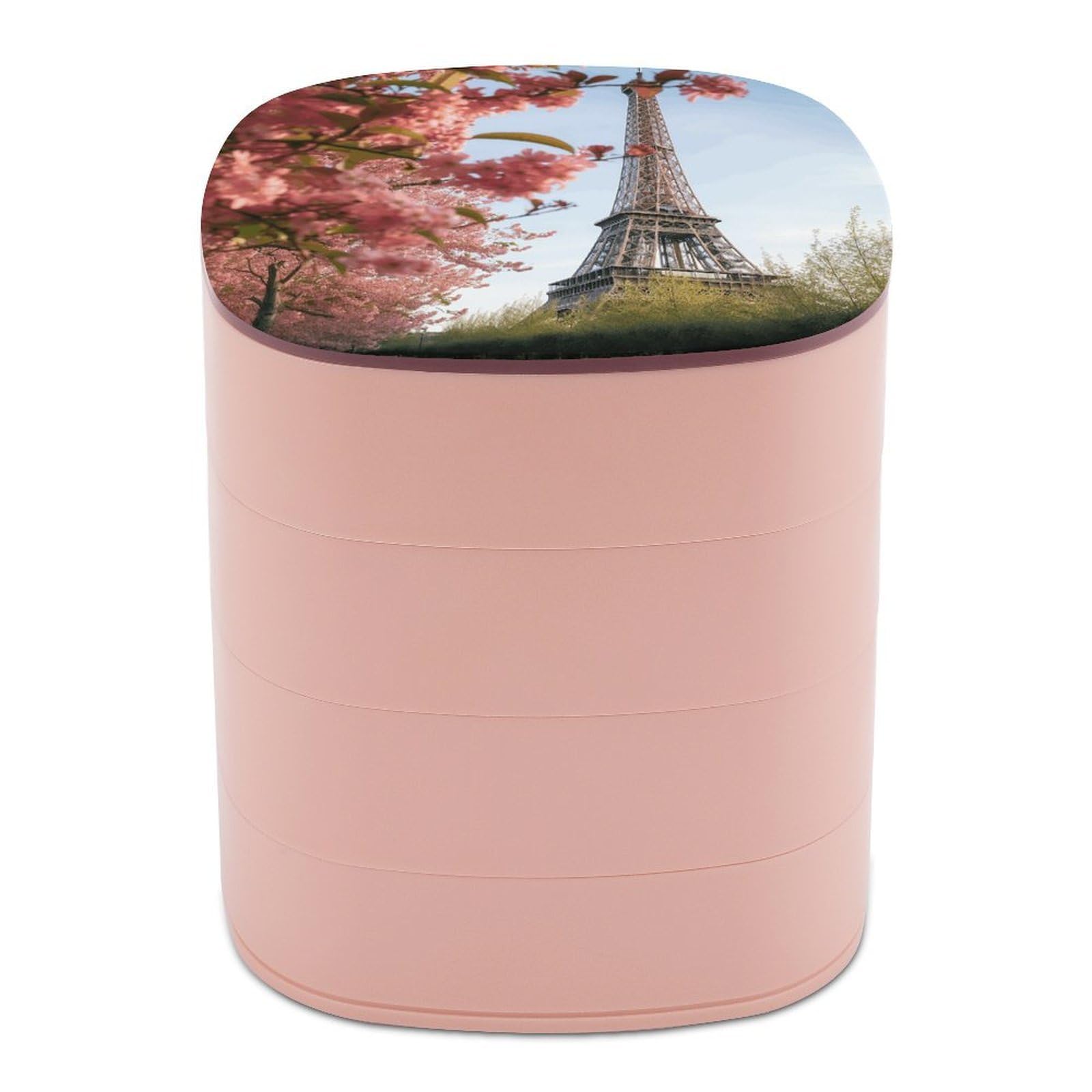 VstaDank Paris Eiffel Tower Flower Jewelry Box 360° Rotatable Jewelry Organizer 4 Layers Jewelry Case with Lid Fashion Portable Earring Holder for Bracelets Rings Bracelets Vanity