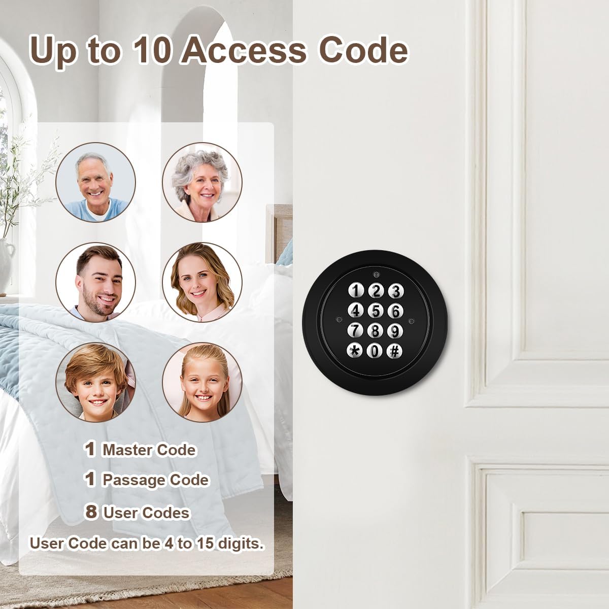 Door Knob with Keypad, Keyless Entry Door Lock, Black Electronic Code Locks Door Knob, Passage Mode, Easy to Install for Home,Office,Hotel,Bedroom