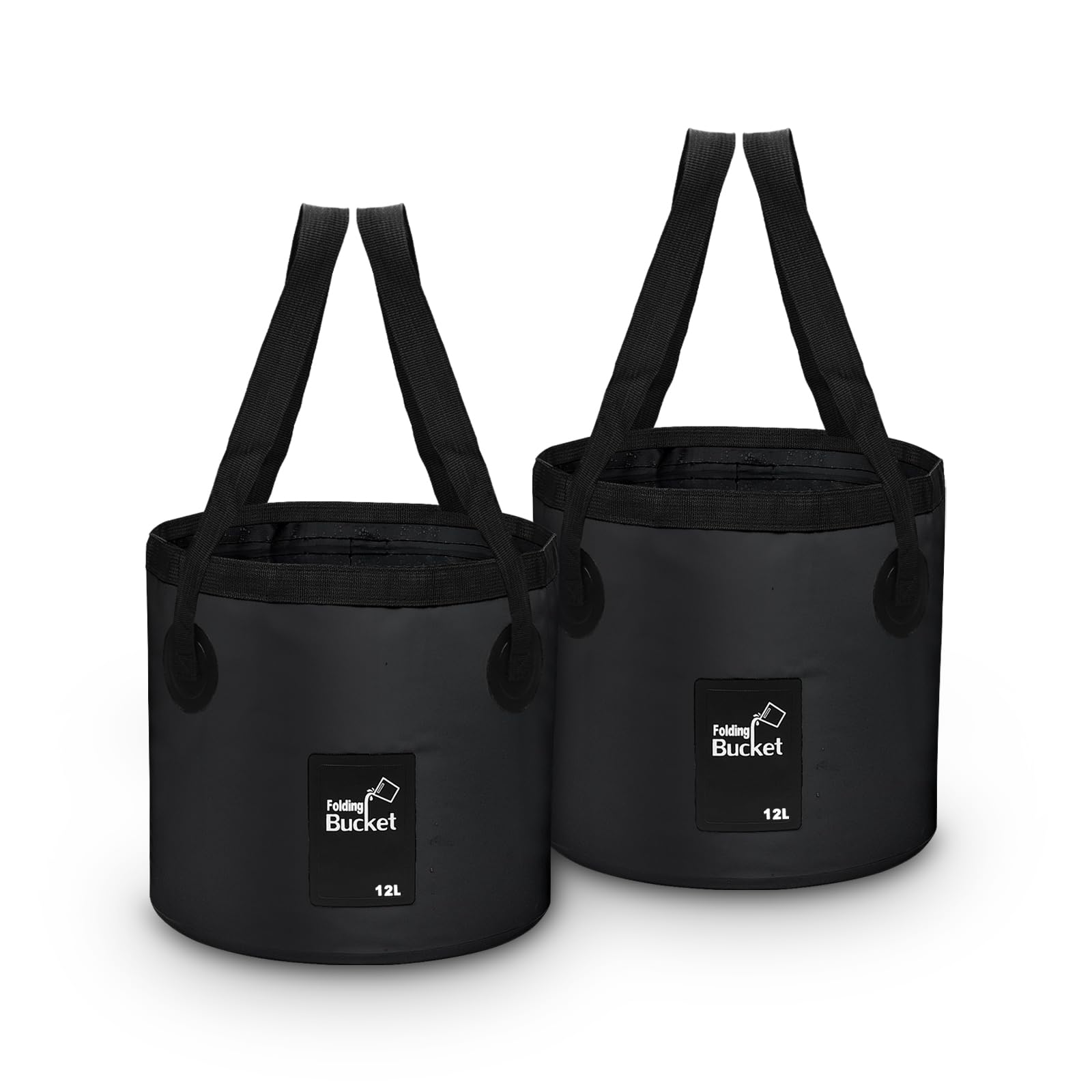 2 Pack Handy Folding Bucket 12L, Portable Collapsible Bucket for Plumbing, Camping, Cleaning, Traveling, Hiking, Fishing (Black 2 Pack, 12L) — image 1