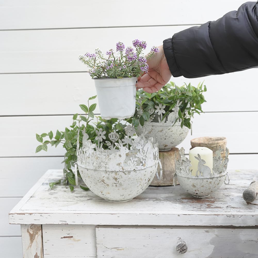 Snapklik.com : Chadechimo Set Of 3 Round Metal Planter Rabbit Decor ...