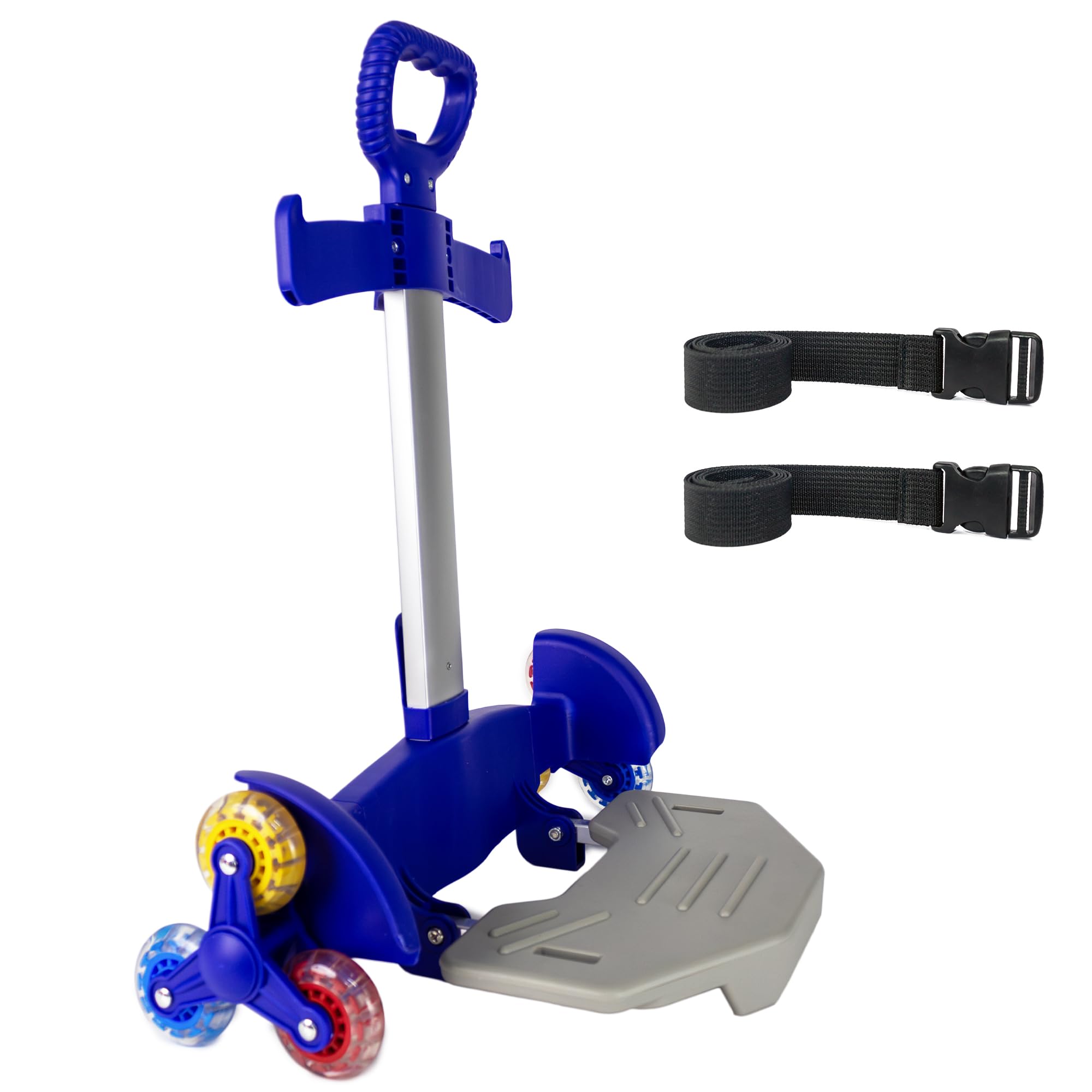 Chariot à dos à roulettes à 3 roues pour escalier - Bleu roi - Chariot pliable en aluminium - Poignée réglable - Chariot à dos léger tout terrain pour l'école, les voyages et les trajets