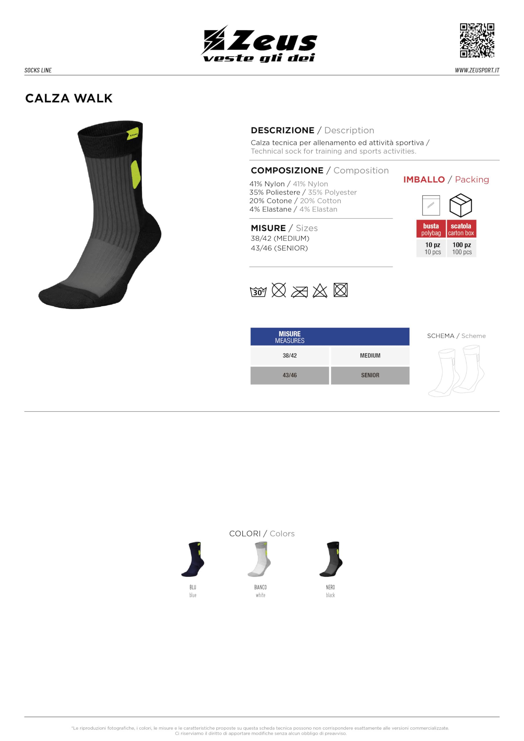 10 Paia di Calze Walk per Zeus Tecnica attività Sportiva Sport Calcio Calcetto Allenamento Fitness Palestra Football Tracksuit Training Tempo Libero Socks Free Time Relax
