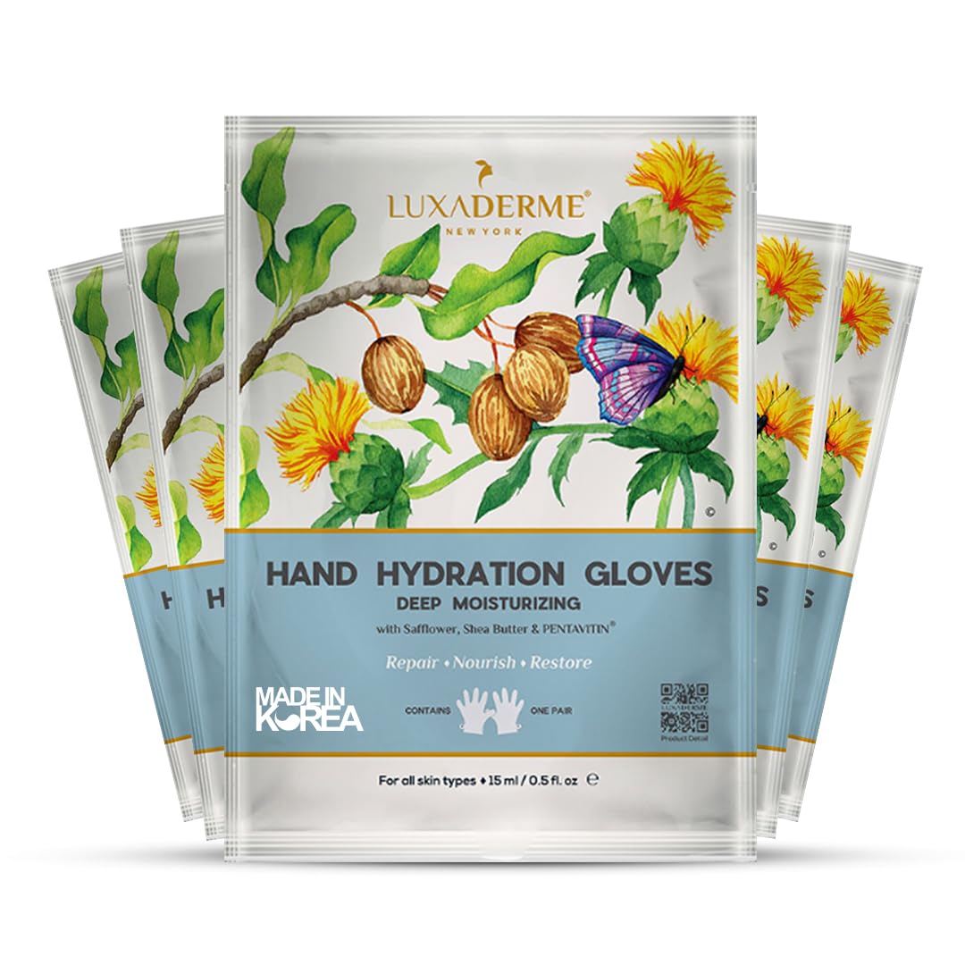 LuxaDerme Hand Hydration Gloves | Deep Moisturising Gloves | Long Lasting Hydration | Evens Out Skin Tone | Nourishes Nails & Cuticles (Pack of 5)