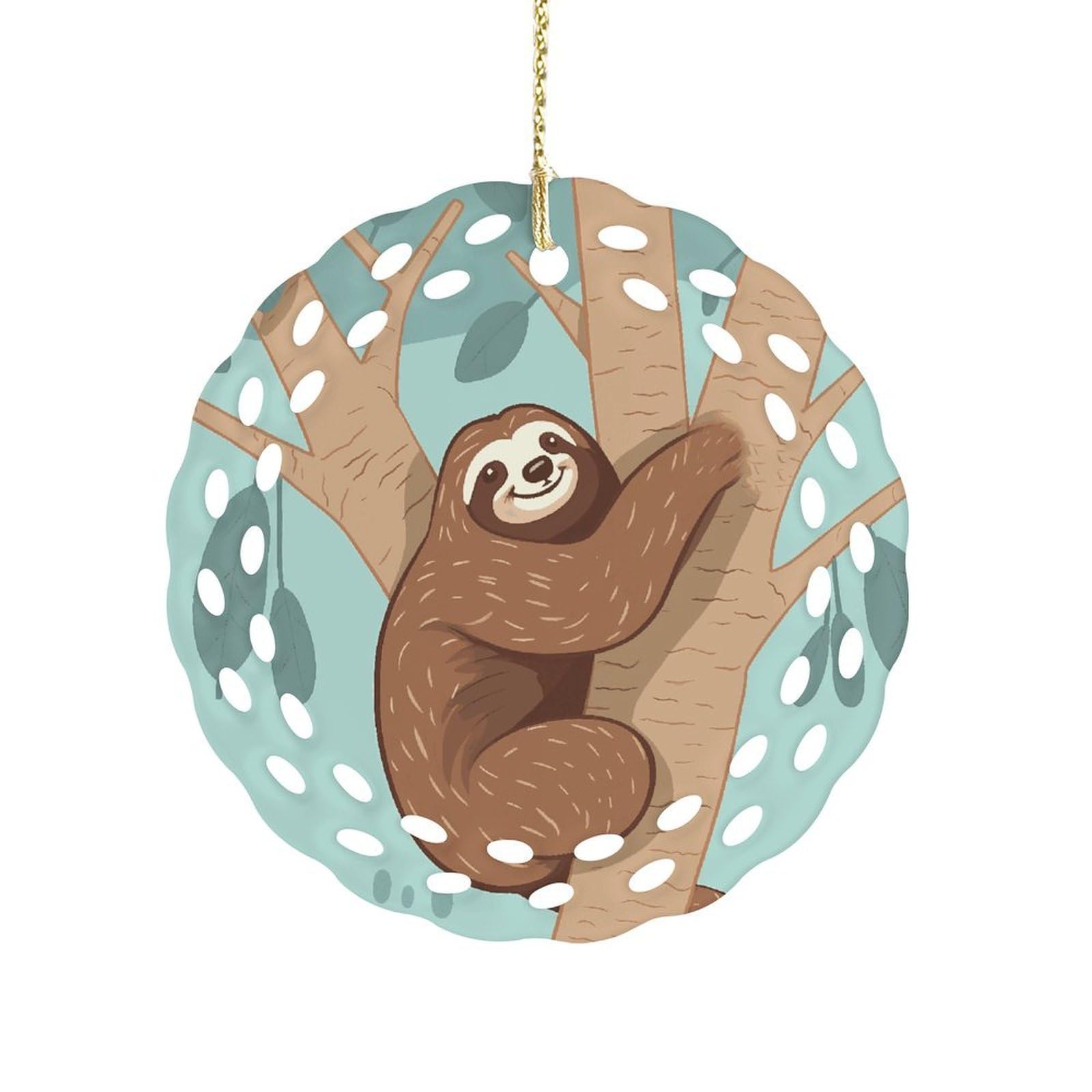 Btcowzrv Style Hug Tree Sloth Ceramic Ornament,Round Ornaments With Hole Easy To Hang,Hanging Ornament For Wedding Party Home Window Garden Christmas Day Decor