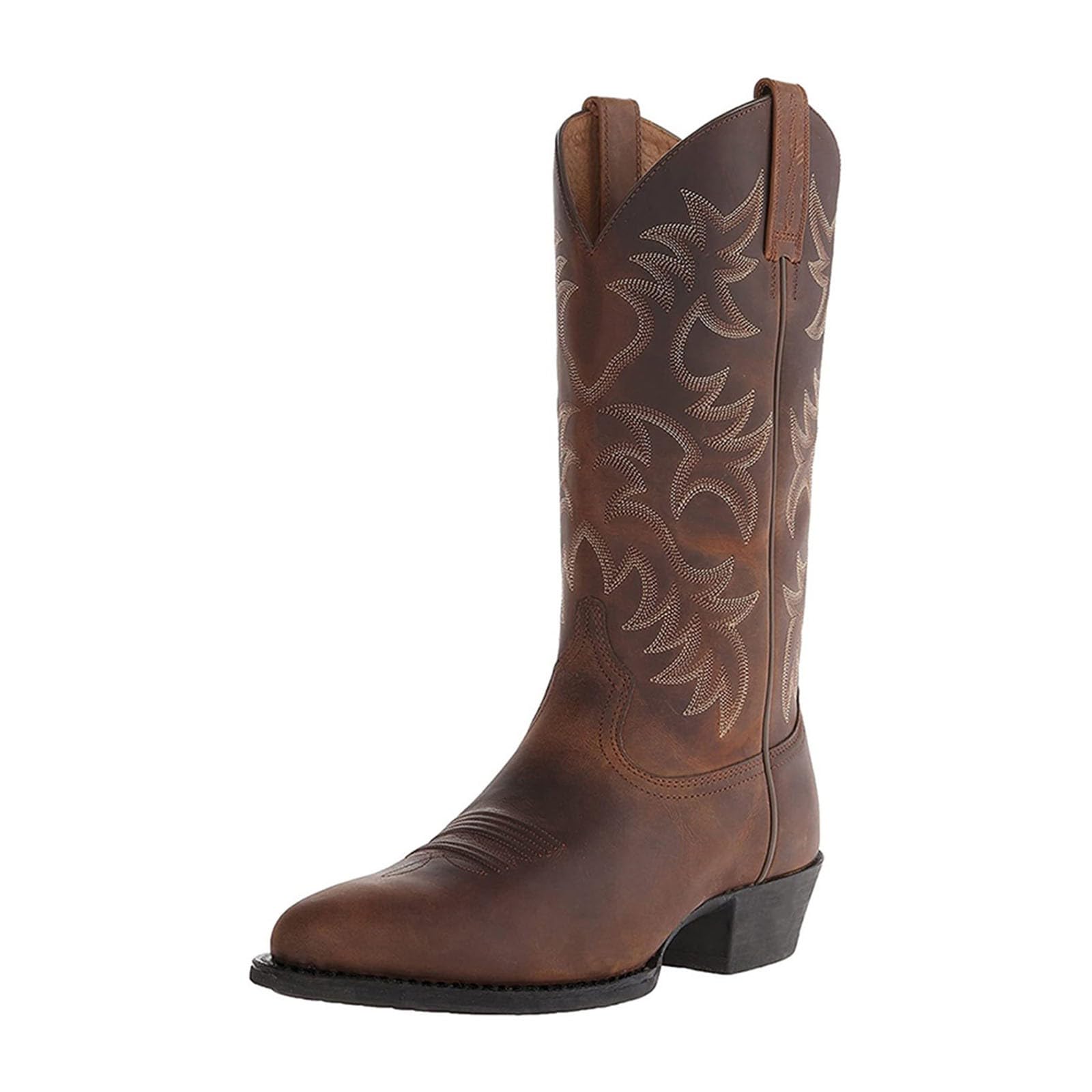 Generisch Stivali da cowboy da uomo in pelle PU, stivaletti in pelle a punta, scarpe lunghe per il tempo libero con tacco in pelle, scarpe da viaggio, antiscivolo, in similpelle, con ricamo