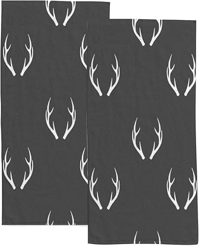 Juego de 2 toallas de baño de mano para baño, color gris oscuro, cuernos de ciervo, toalla absorbente de agua, poliéster suave para cocina,