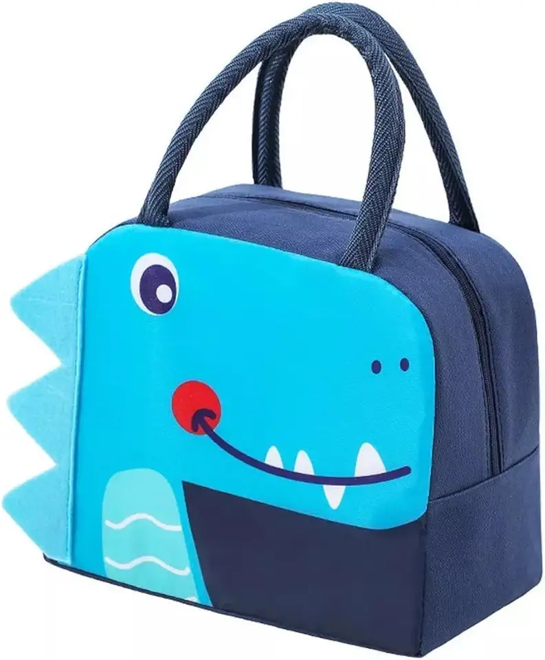 Bolsa Térmica Infantil Lancheira Escolar Para Marmita Com Alça Estampas 3D Animais Isolada À Prova D’Água (Dino Azul)