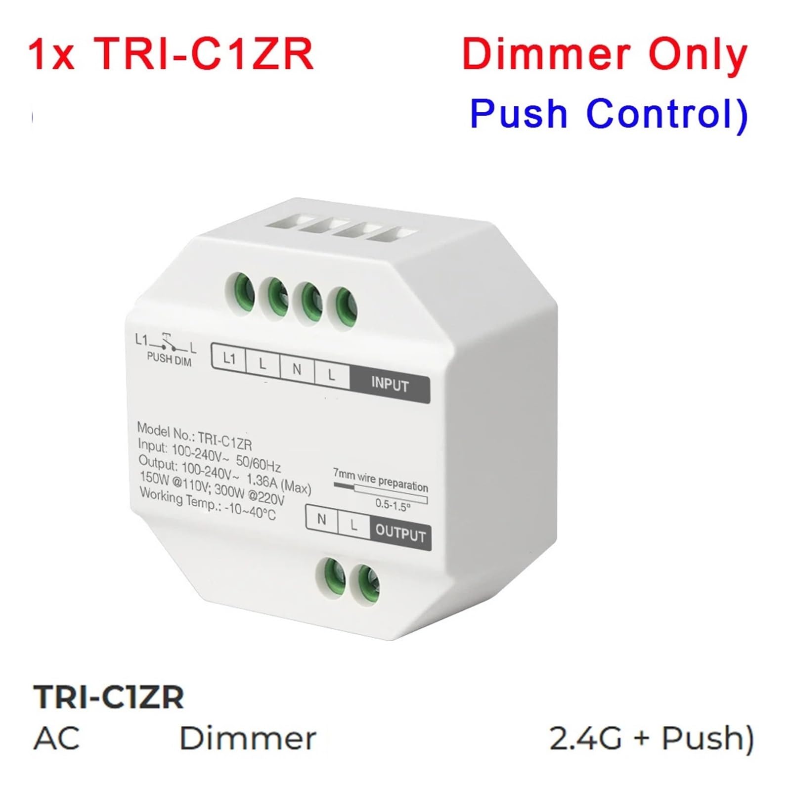 Controlador de atenuación LED TRI-C1 TRI-C1WR TRI-C1ZR AC Triac Dimmer AC 110V 220V 2.4G Aplicación/control de empuje por voz 300W Adecuado for lámparas halógenas(TRI-C1ZR 2.4G)