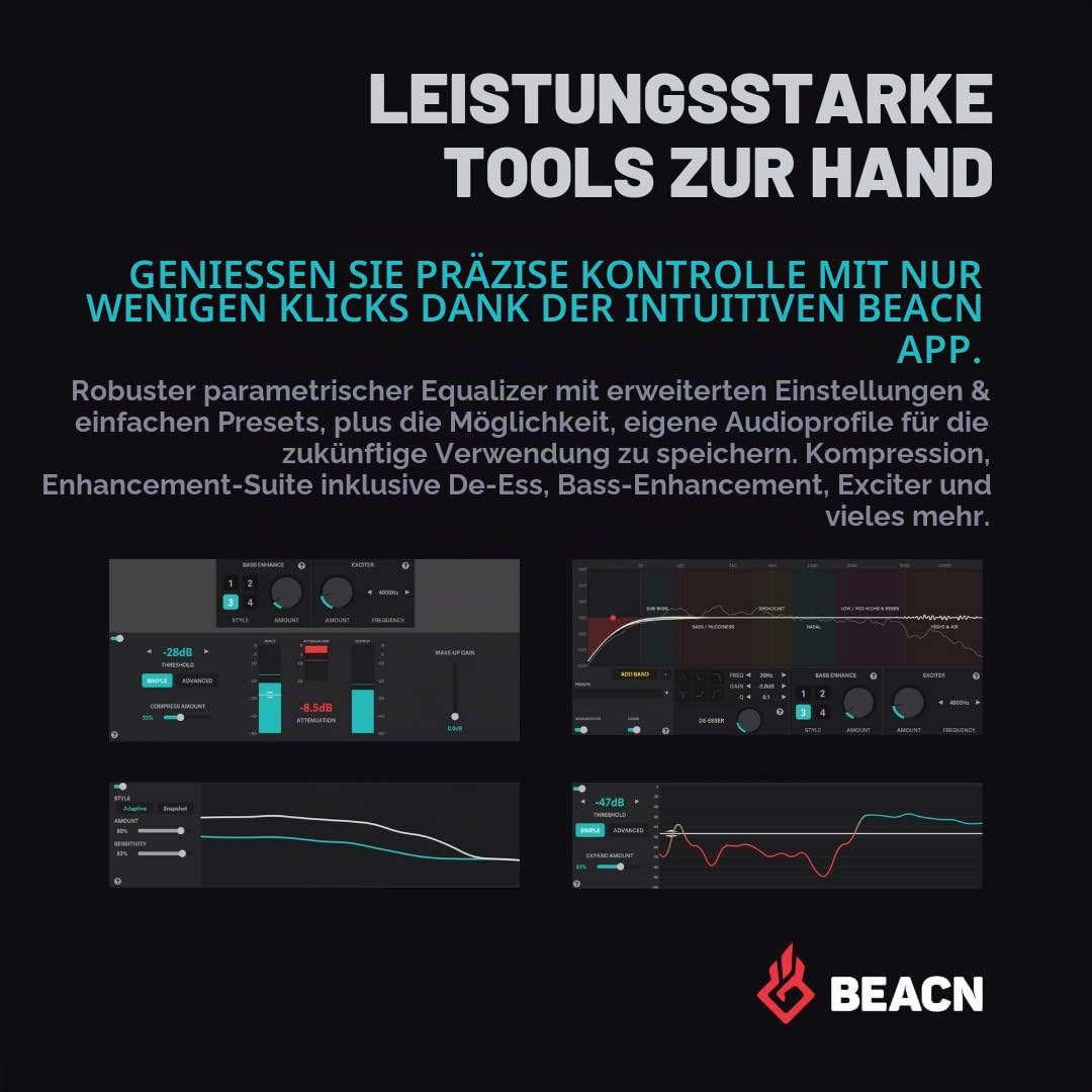 BEACN Dark Dynamic USB-Mikrofon für PC | Professionelles Podcast, Gaming und Streaming-Mikrofon in Studioqualität für YouTube, Twitch und Aufnahme