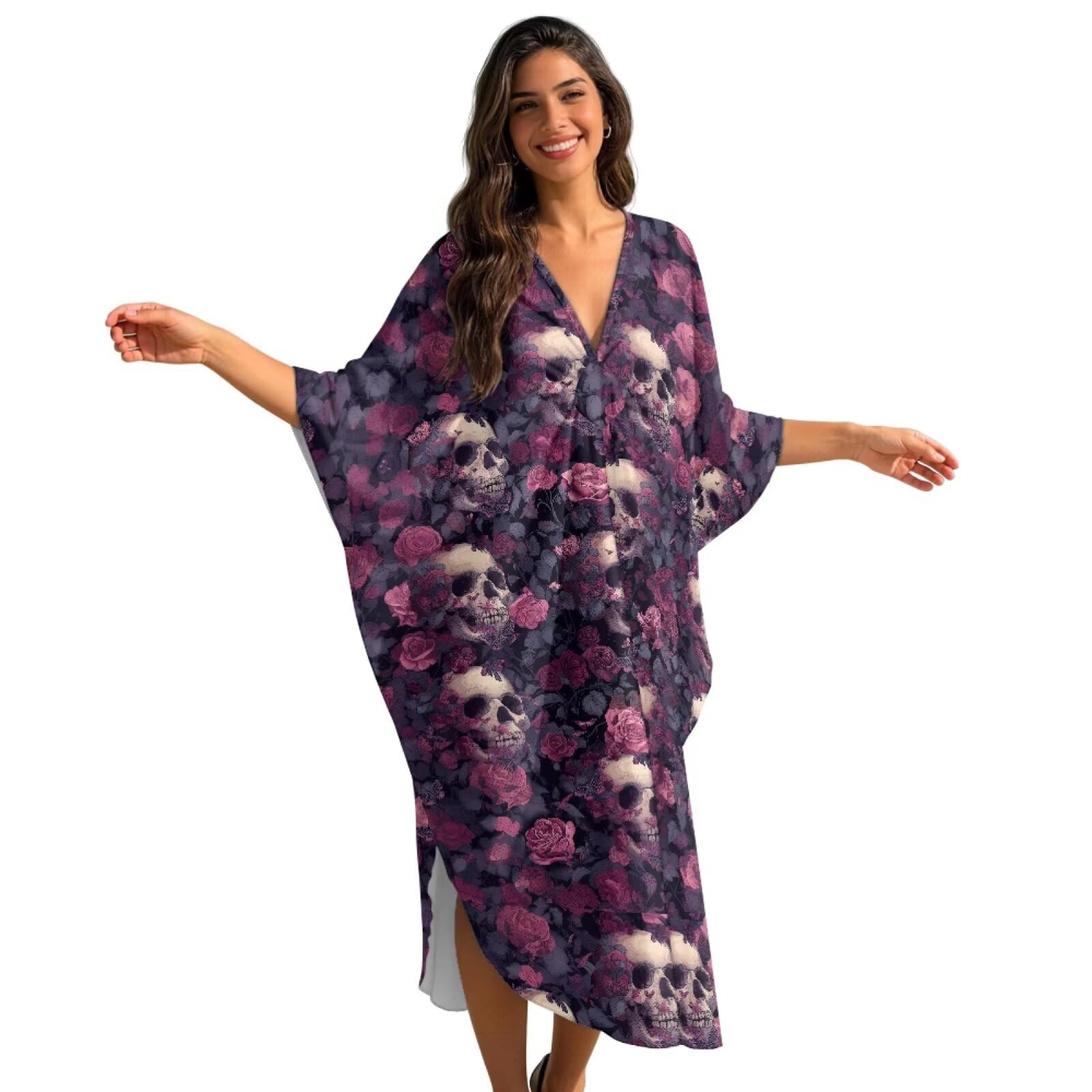 Abito estivo da donna, caftano, copricostume da spiaggia, maniche a pipistrello, maxi abito da spiaggia con scollo a V, taglie forti