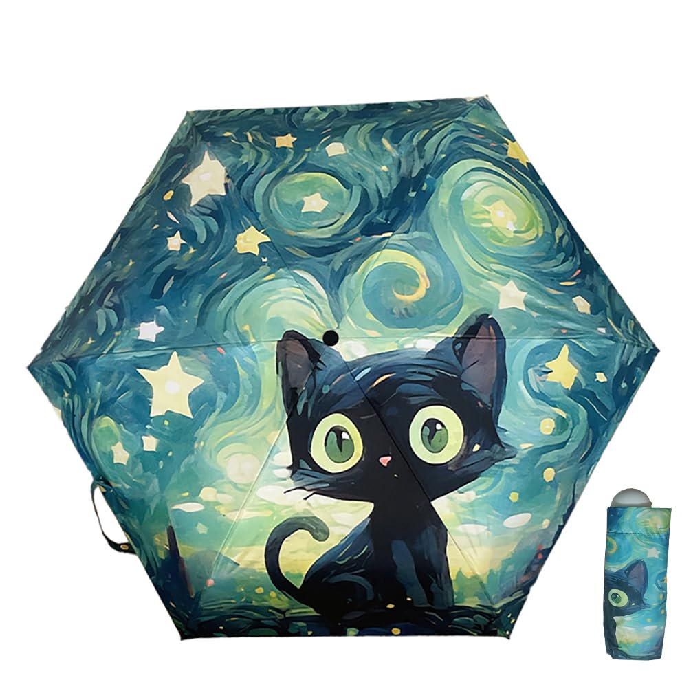 Maibar Women's Mini Sun Umbrella Uv Protection Hand Parasol Uv Blocking Cat Upf 50 Spf 50 Compact Folding Umbrella For (Mini)