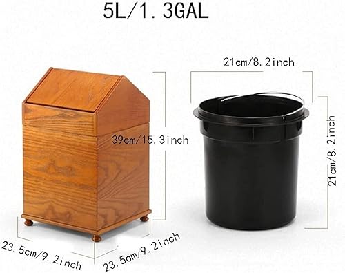 Miniatura 2 de DHAEY Botes de basura de cocina, contenedor de basura, contenedor de basura de madera de 5 L1.3 con barril interior para oficina, hogar y cocina