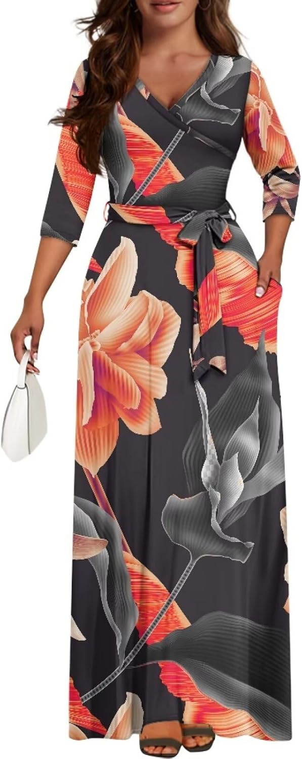 Polynesian Dress for Women 3/4 Sleeve Maxi Dress Puletasi Samoan Womans Summer Bodycon Skirt Hibiscus Elegant S-5XL - Image 3