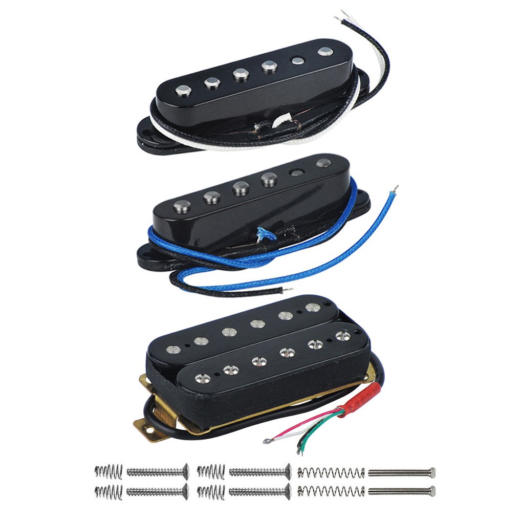 FLEOR Alnico Micros à bobine simple 5 cous/milieu en fibre avec plaque décalée et micro Humbucker double bobine pour guitare électrique style STcaster, noir