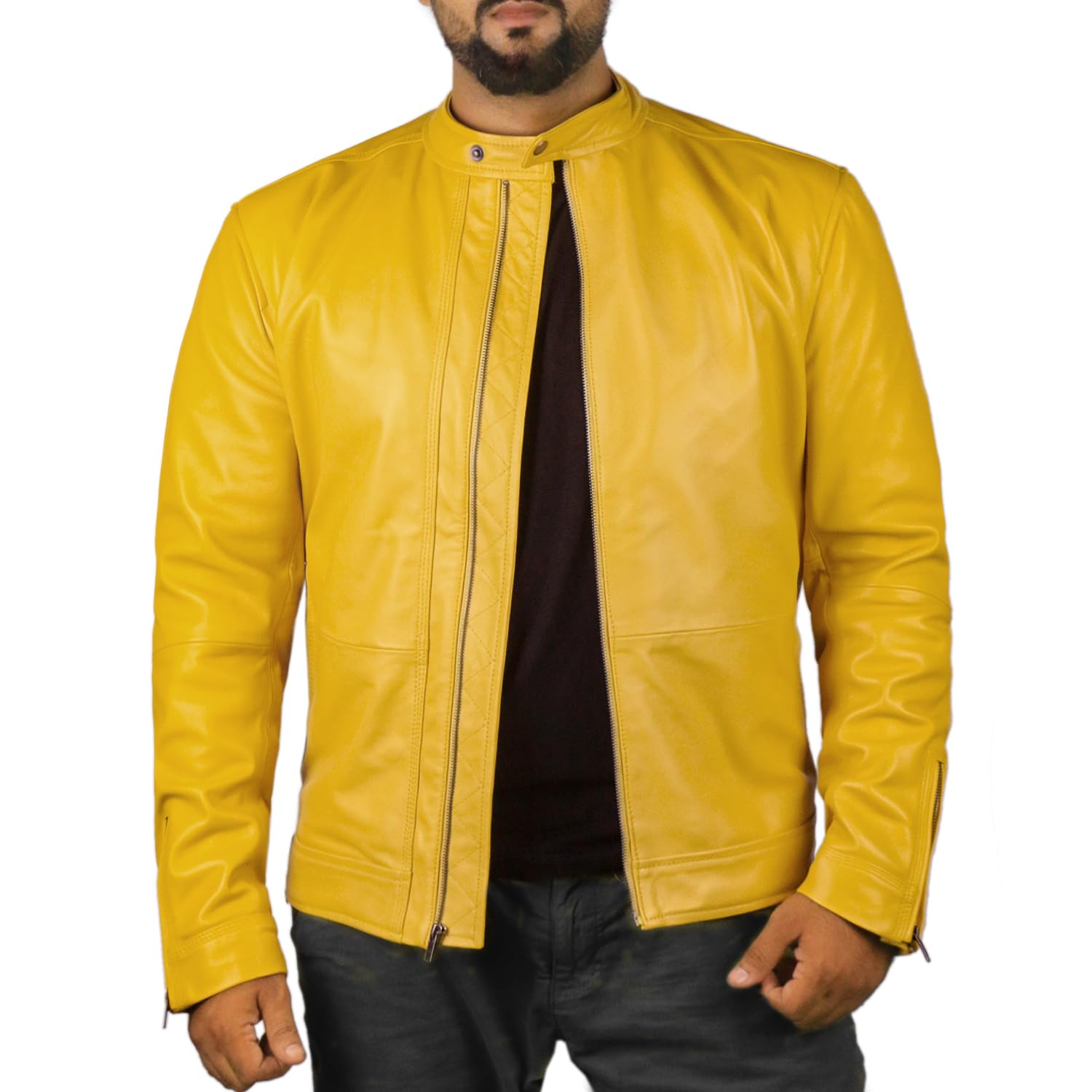 Men's Genuine Lambskin Leather Jacket (Black, Classic Jacket) - 1501272