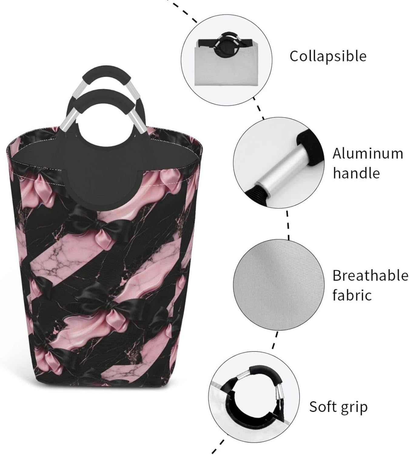 Pink Veil Noir Foldable Dirty Laundry Bag, Waterproof Oxford Fabric With Pe Board Base, 50l Capacity For Home & Travel