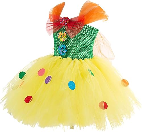 Miniatura 3 de HIHCBF Disfraz de payaso de circo para niña, vestido de tutú hecho a mano para niños, divertido juego de rol, Halloween, Navidad, carnaval, trajes