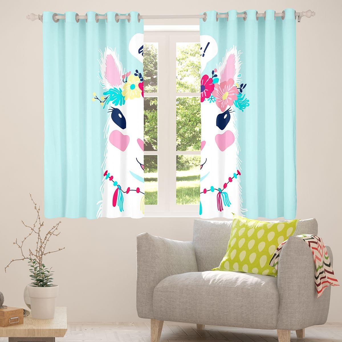 Feelyou Girls Cute Llama Curtain for Bedroom 2 Panels 38x54 Inch image 4