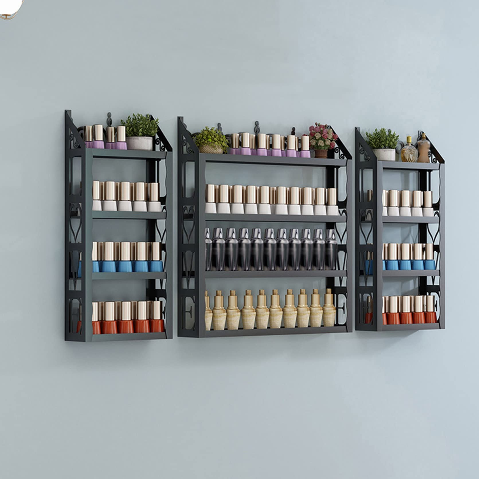 Étagère Vernis à Ongles Acrylique 6 Niveaux | Support Mural 38,1 Cm, Capacité 90 Bouteilles – Inserts Antidérapants Amovibles